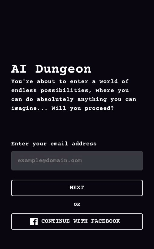 AI Dungeon 截图：ui-login