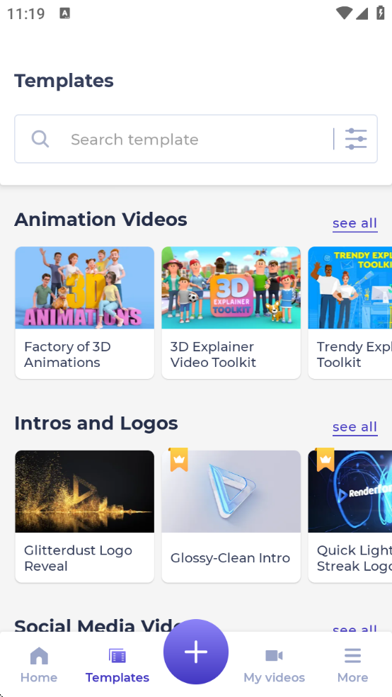 Renderforest 截图：shot-templates